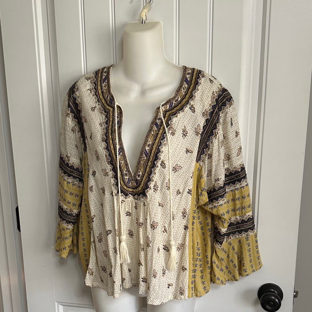Free People Ditsy Boho Embroidered Top S/P